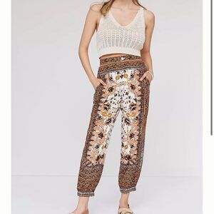 Anthropologie A+ women’s 18W printed jogger pants linen blend plus size new